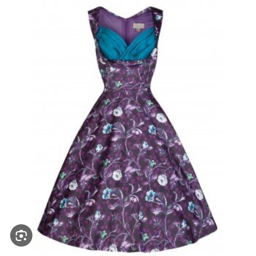 NWT Lindy Bop Ophelia Dress - Purple and Teal - UK 12/US 8